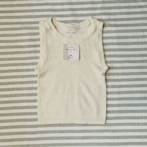 Cream Ribbed Sleeveless Top